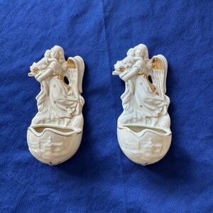 Vintage Angel & Baby Holy Water Fonts Set of 2 Porcelain 5”x2”